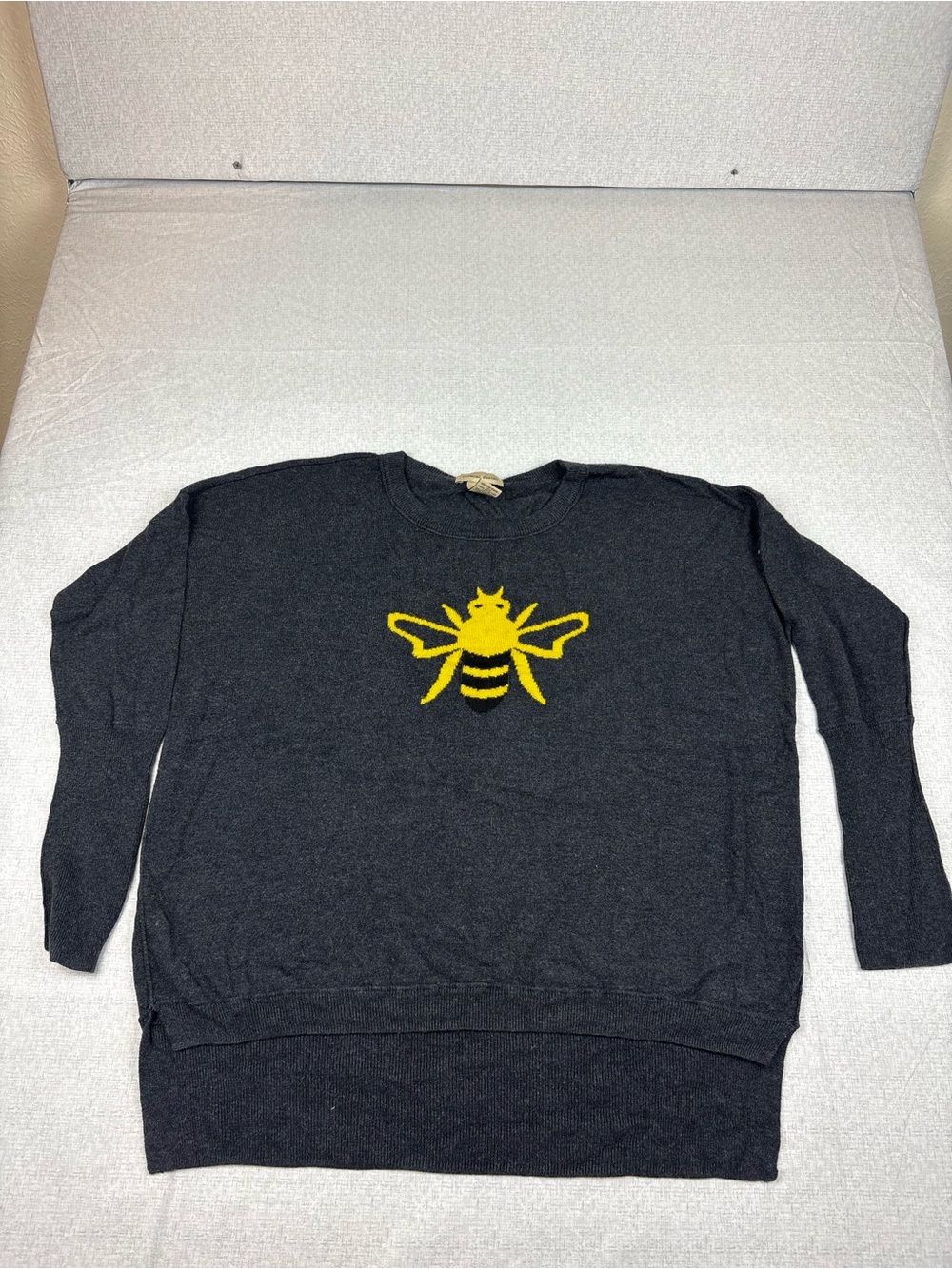 Black Crewneck Sweater with Yellow Bee Motif